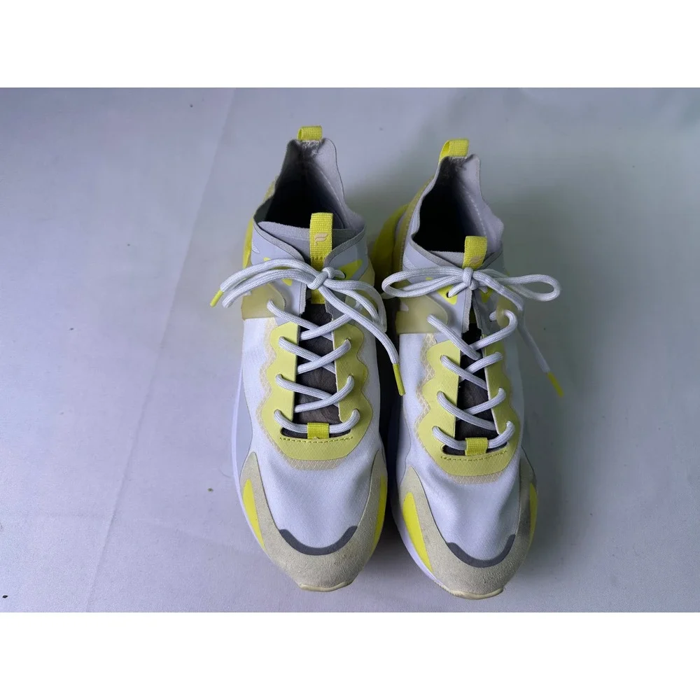 Fabletics Cheviot Performance Sneaker Women Sz 7 White Neon Yellow Athletic Gym‎